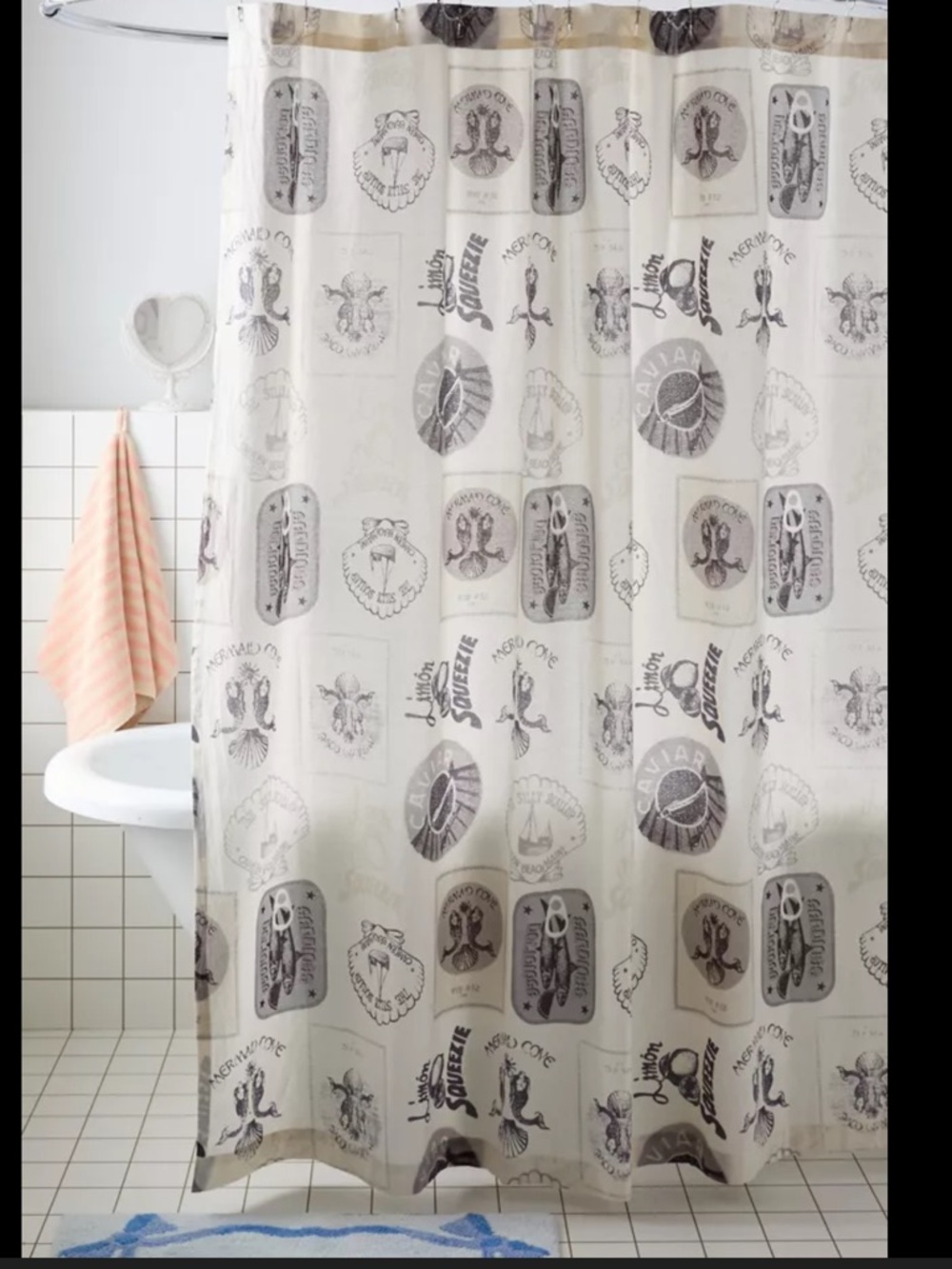 Urban Outfitters Coastal Vibes Sea Motif Gray Shower Curtain